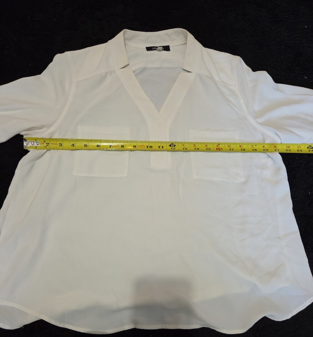 Nine West Blouse White Pocket Split Neck Career Top Gently Used Size PXL - Picture 15 of 16